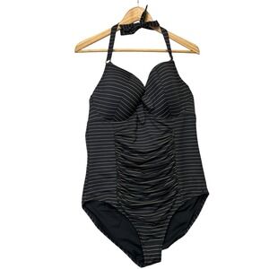 Swimsuits For All Womens One Piece 18 Black Good Stripe Halter Cinched Swim Sexy